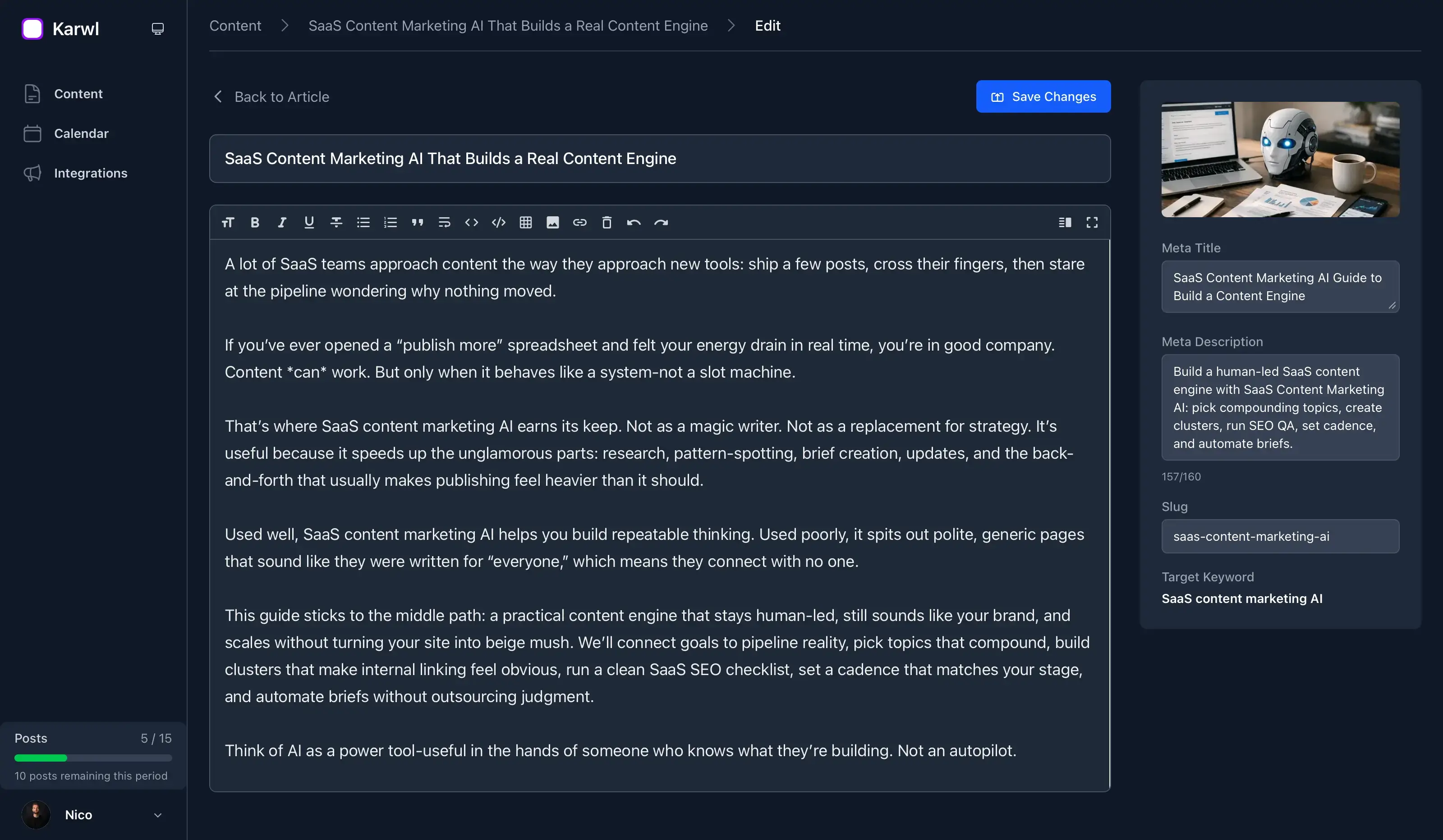 Karwl app — Create and manage blog posts